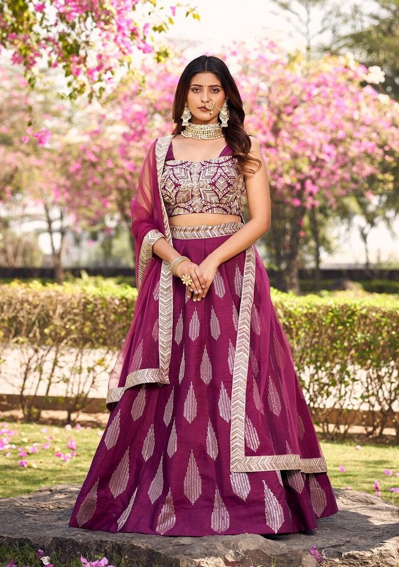 Burgundy Emboridered Blended Lehenga Choli