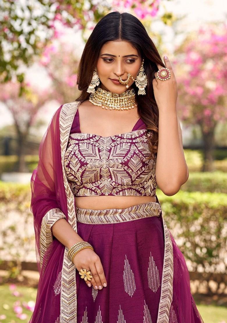 Burgundy Emboridered Blended Lehenga Choli