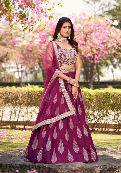 Burgundy Emboridered Blended Lehenga Choli