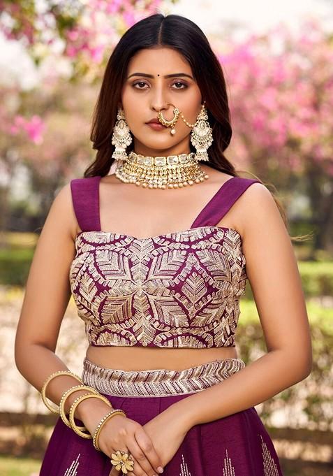 Burgundy Emboridered Blended Lehenga Choli