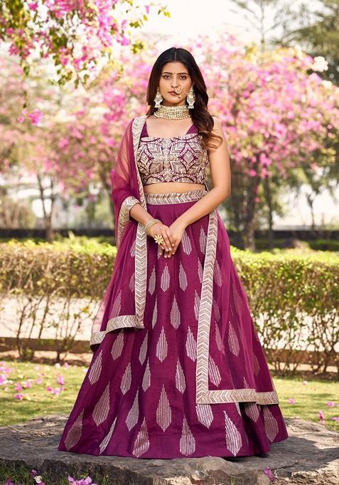 Burgundy Emboridered Blended Lehenga Choli