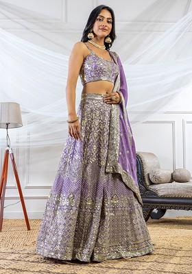 Lavender Emboridered Blended Lehenga Choli