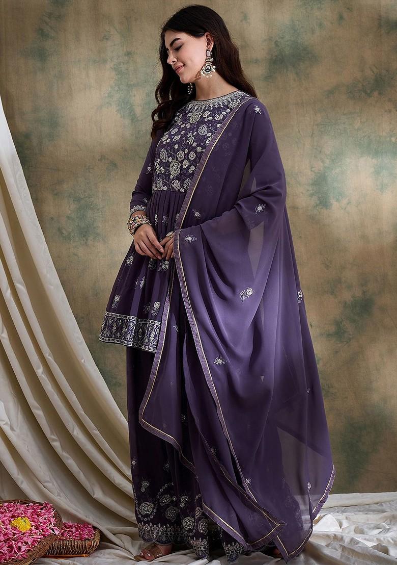 Purple Emboridered Blended Lehenga Choli - Indya