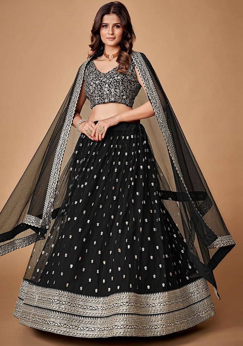 Black Emboridered Blended Lehenga Choli - Indya