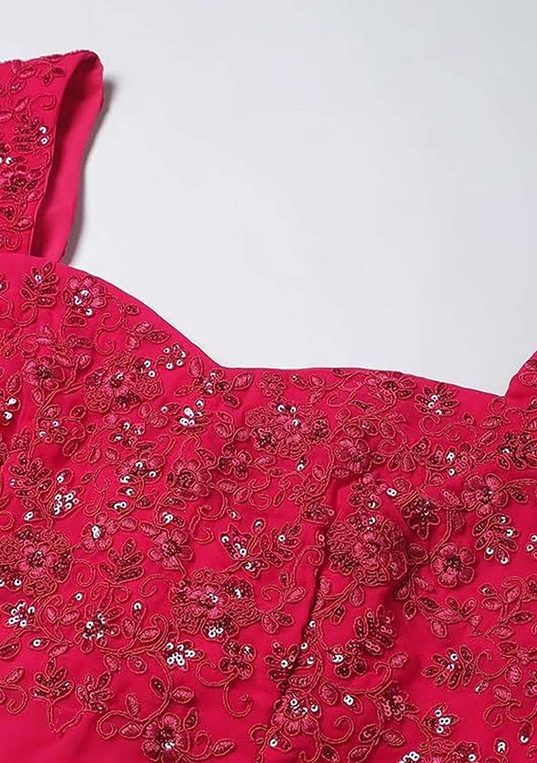 Pink Emboridered Blended Lehenga Choli - Indya