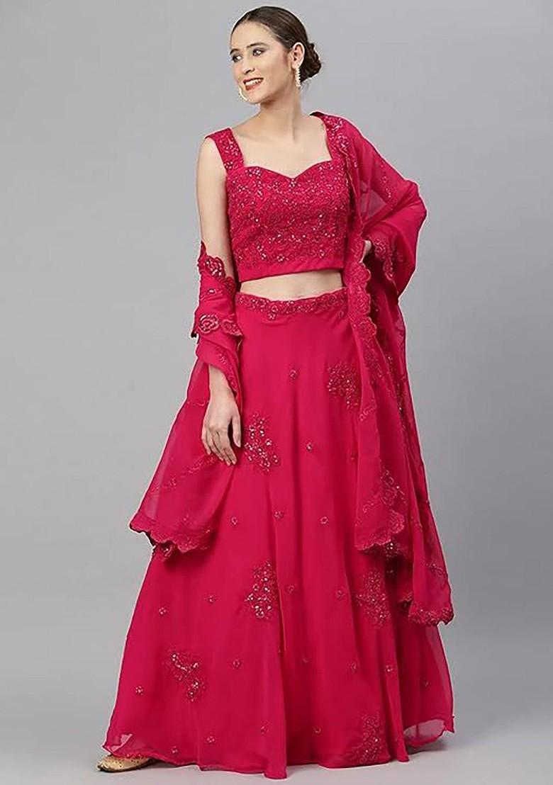 Pink Emboridered Blended Lehenga Choli - Indya