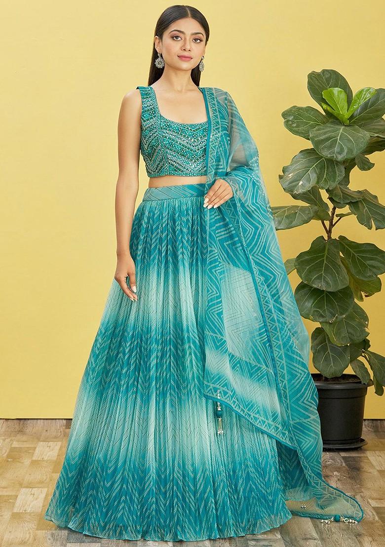 Blue Emboridered Blended Lehenga Choli - Indya