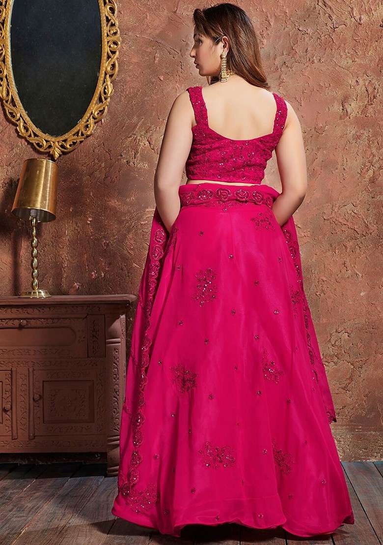 Pink Emboridered Blended Lehenga Choli - Indya