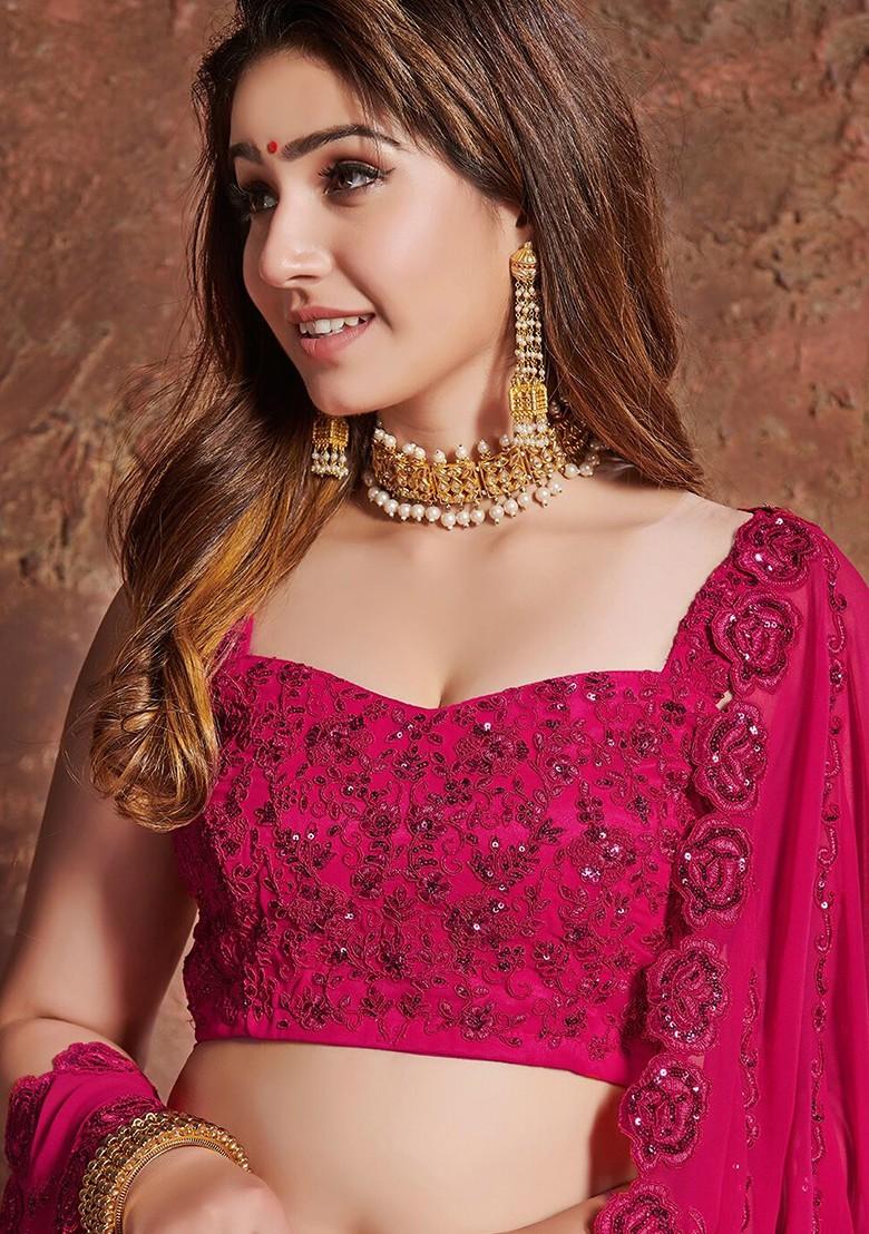 Pink Emboridered Blended Lehenga Choli - Indya