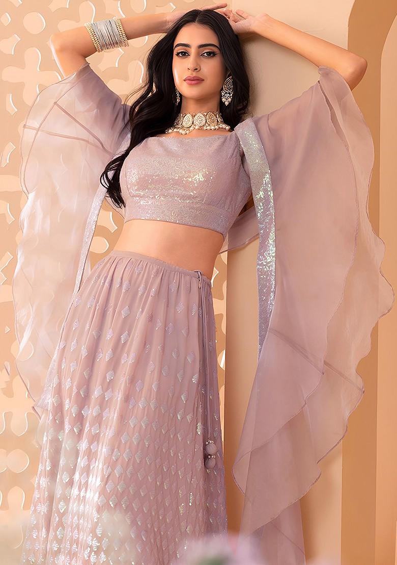 Pink Emboridered Blended Lehenga Choli - Indya