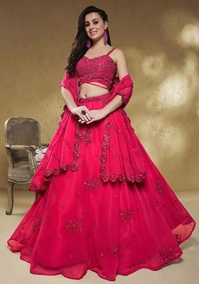 Pink Emboridered Blended Lehenga Choli