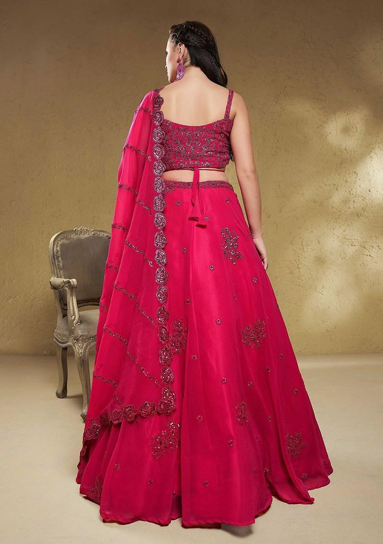Pink Emboridered Blended Lehenga Choli - Indya