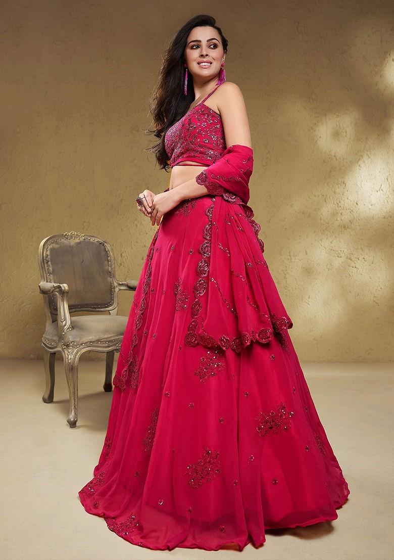 Pink Emboridered Blended Lehenga Choli - Indya