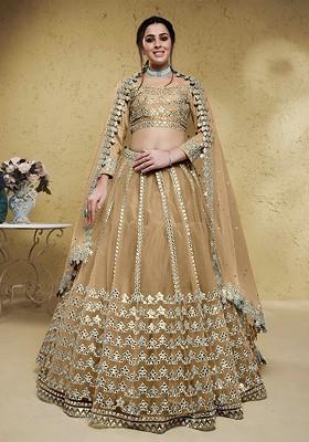 Beige Emboridered Blended Lehenga Choli