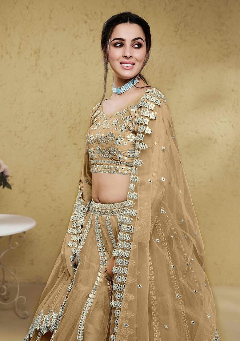 Beige Emboridered Blended Lehenga Choli - Indya