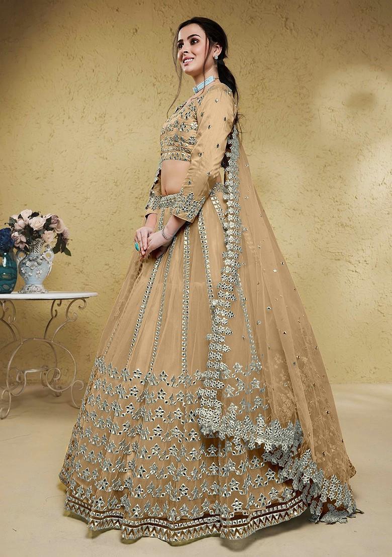Beige Emboridered Blended Lehenga Choli - Indya
