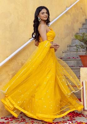 Yellow Emboridered Blended Lehenga Choli