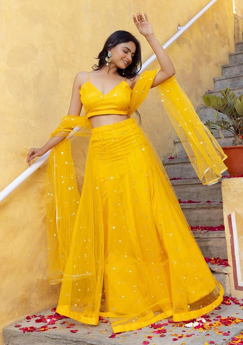 Yellow Emboridered Blended Lehenga Choli - Indya