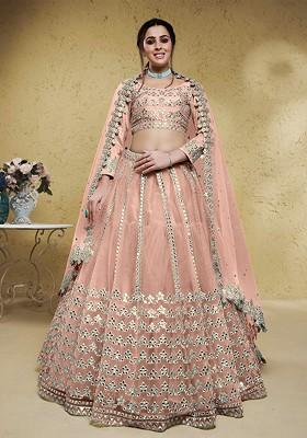 Pink Emboridered Blended Lehenga Choli
