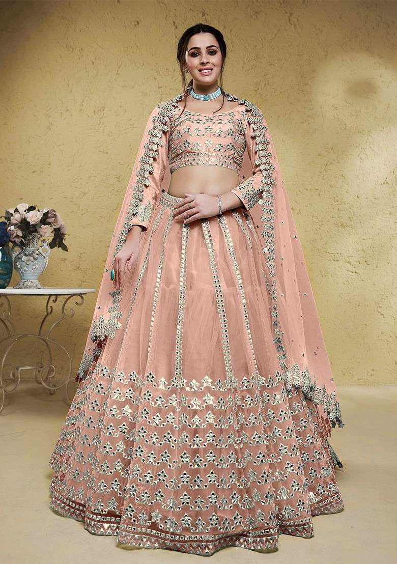 Pink Emboridered Blended Lehenga Choli - Indya