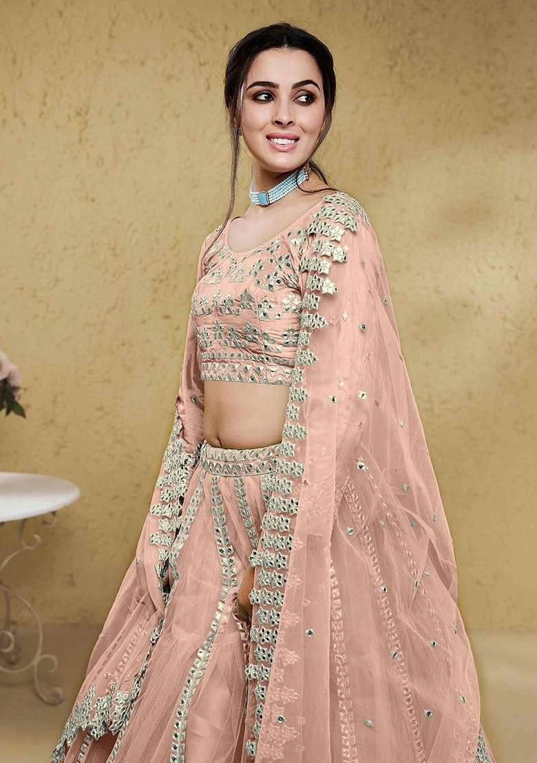 Pink Emboridered Blended Lehenga Choli - Indya