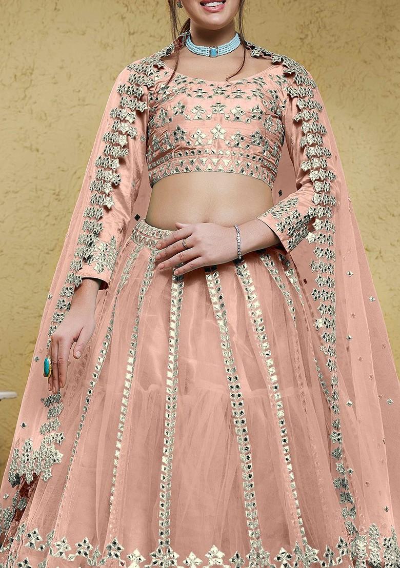 Pink Emboridered Blended Lehenga Choli - Indya