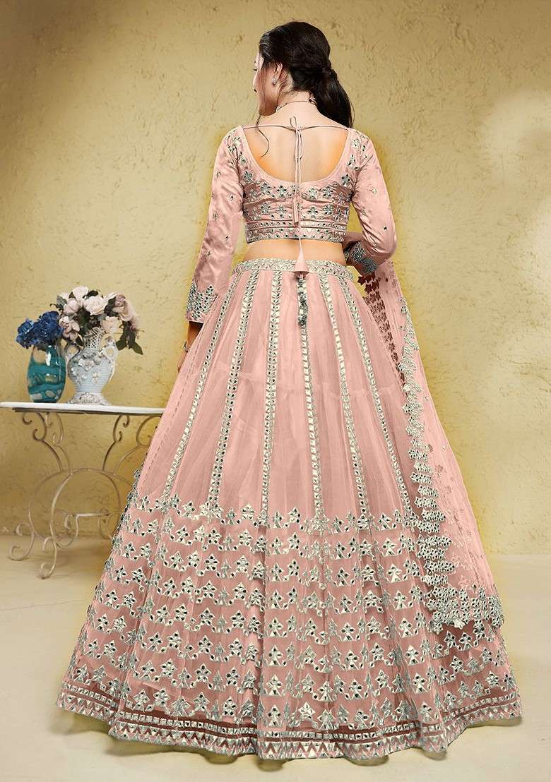 Pink Emboridered Blended Lehenga Choli - Indya
