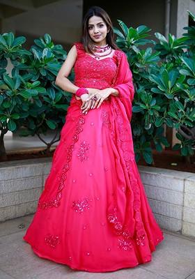 Pink Emboridered Blended Lehenga Choli