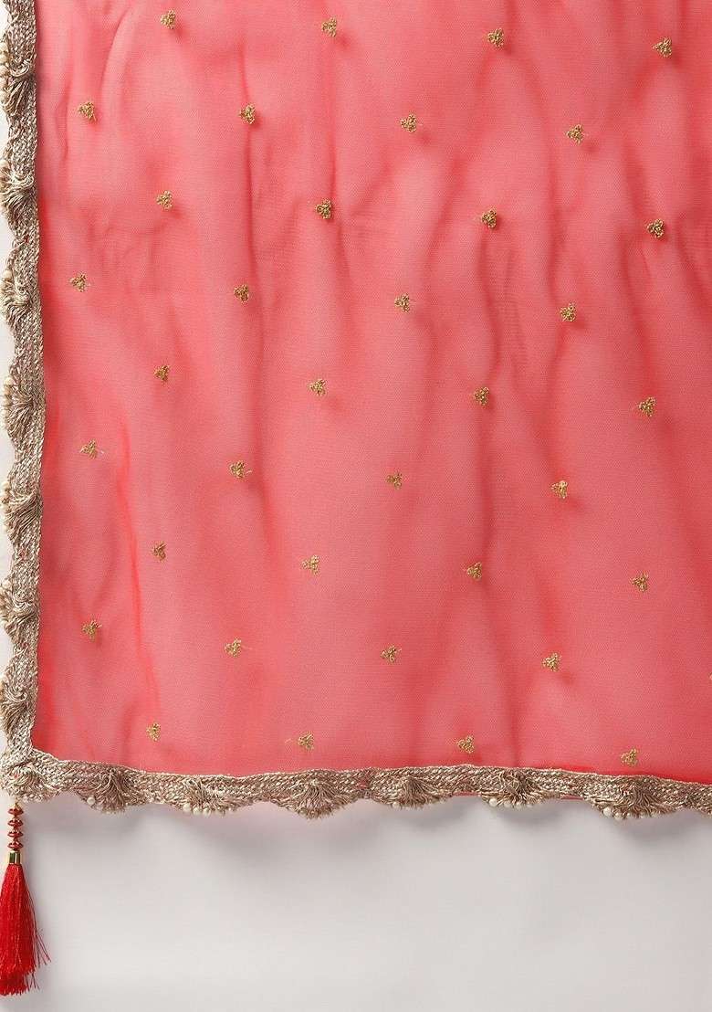 Orange Emboridered Blended Lehenga Choli - Indya