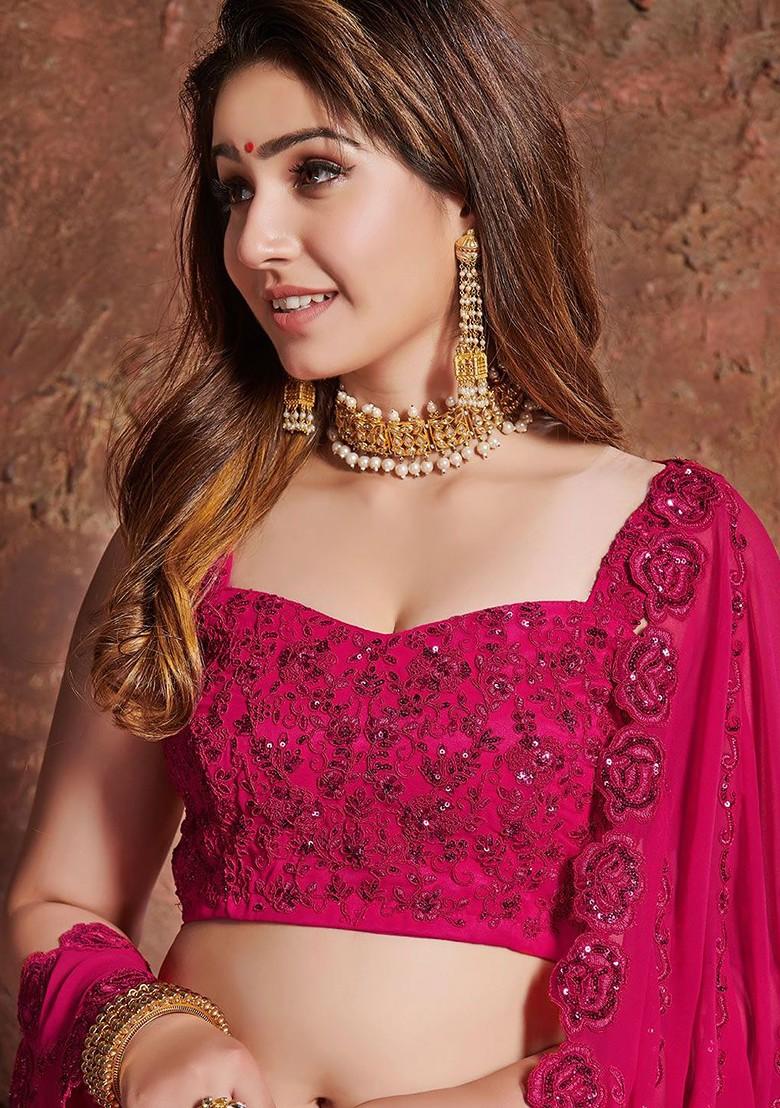 Pink Emboridered Blended Lehenga Choli - Indya