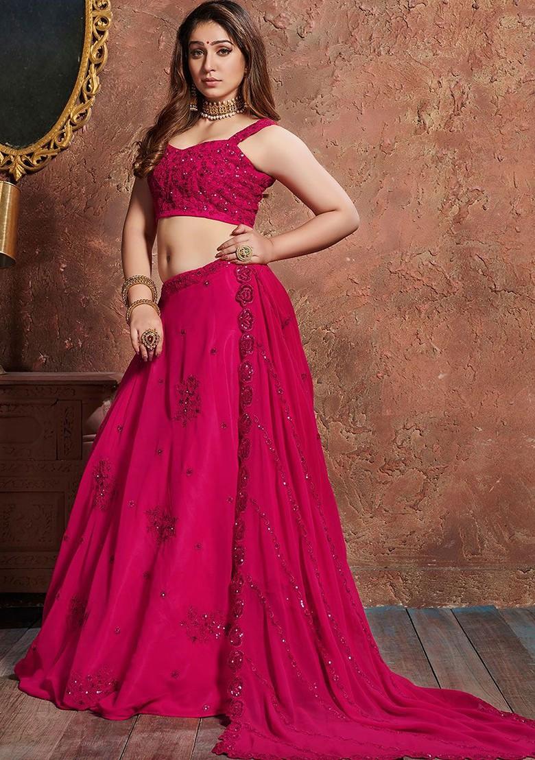 Pink Emboridered Blended Lehenga Choli - Indya
