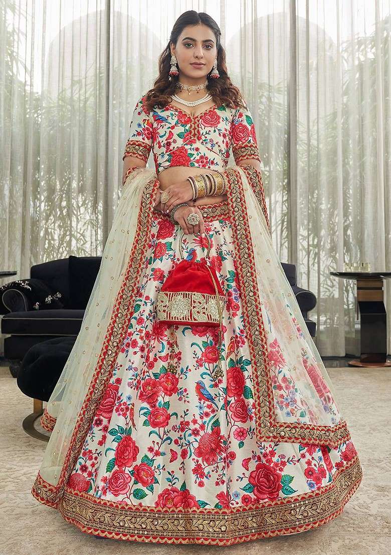 White Embellished Blended Lehenga Choli - Indya
