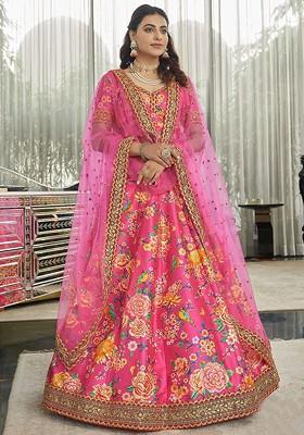 Pink Embellished Blended Lehenga Choli