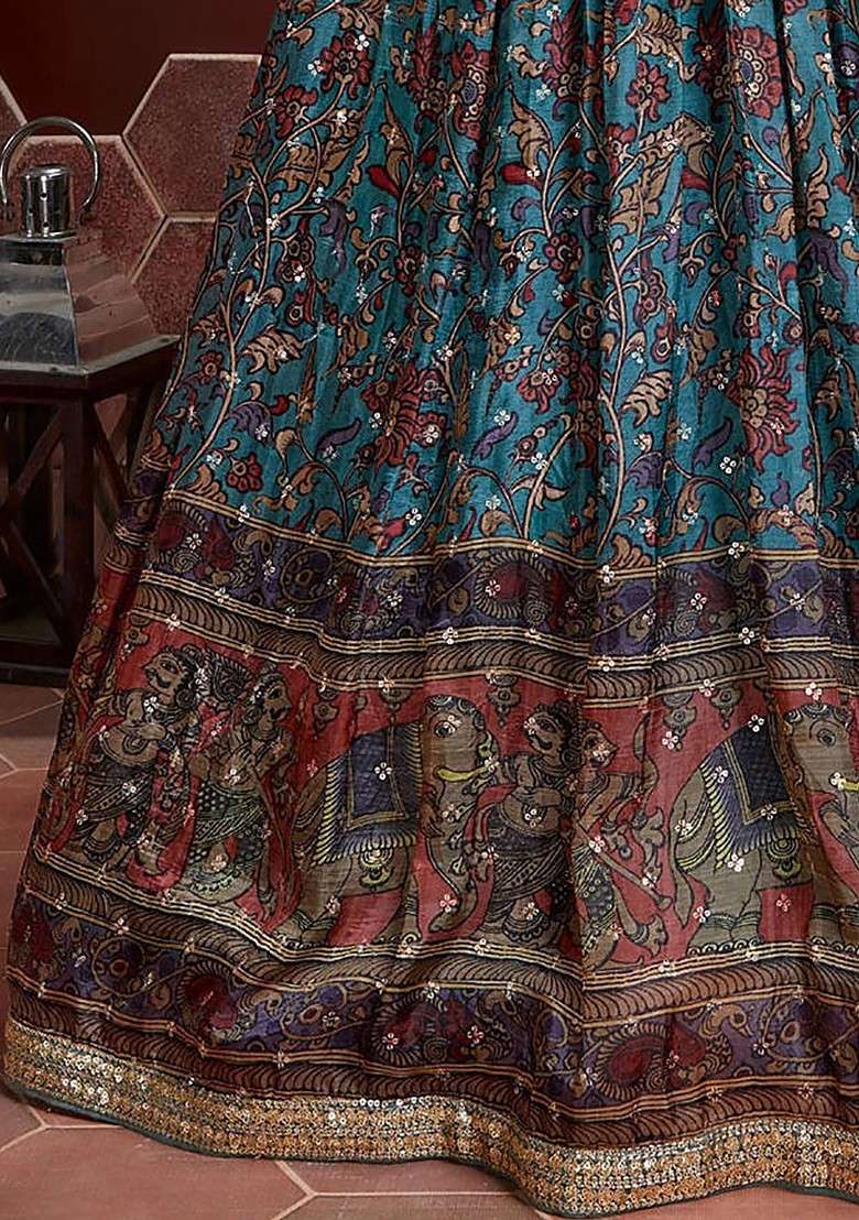 Blue Emboridered Blended Lehenga Choli - Indya