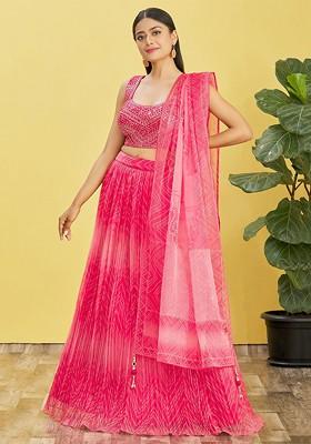 Pink Emboridered Blended Lehenga Choli