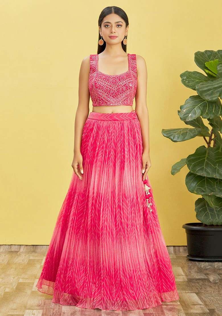 Pink Emboridered Blended Lehenga Choli - Indya