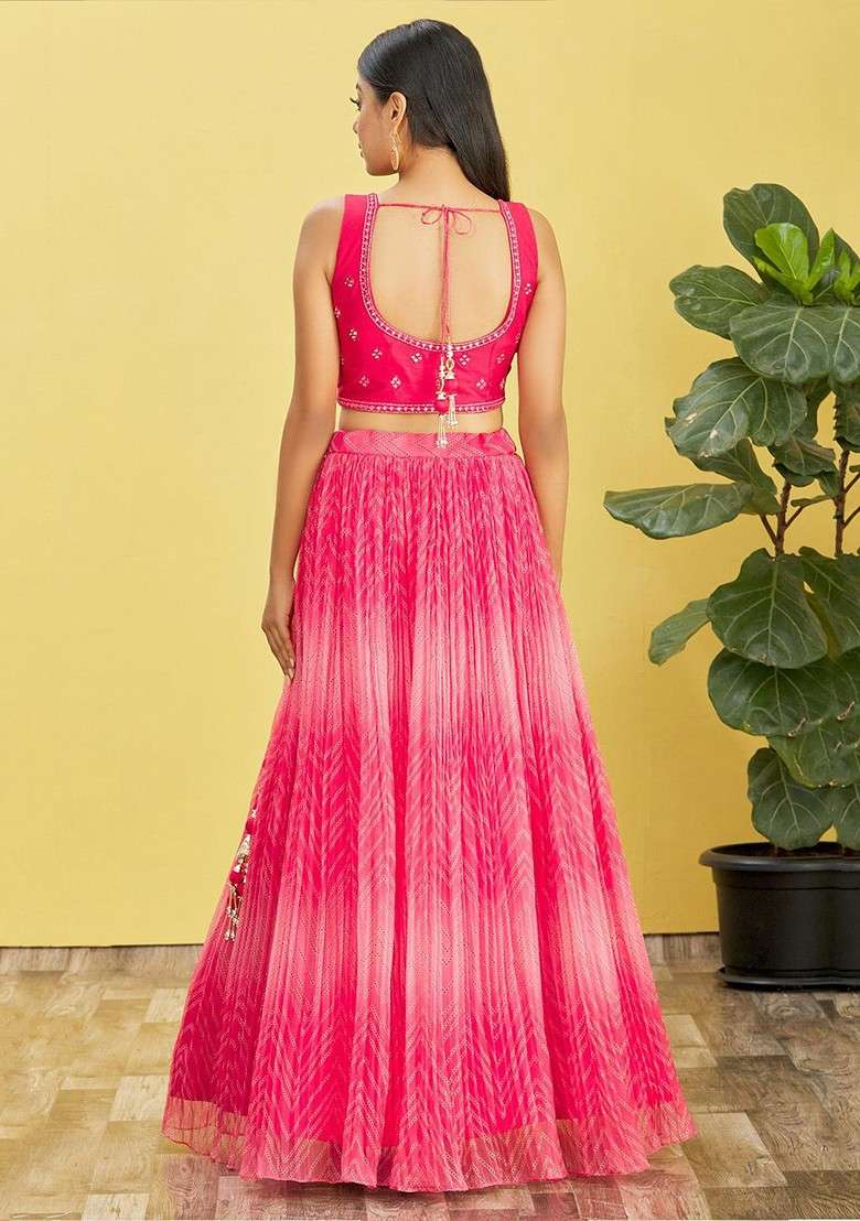 Pink Emboridered Blended Lehenga Choli - Indya