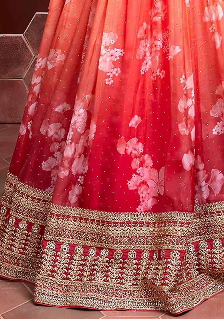 Orange Embellished Blended Lehenga Choli - Indya