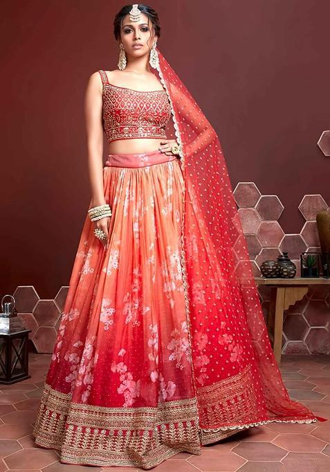 Orange Embellished Blended Lehenga Choli — view on Indya