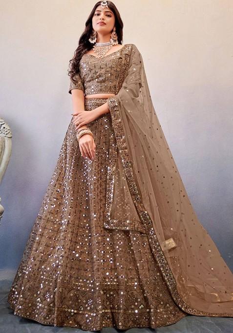 Brown Emboridered Blended Lehenga Choli — view on Indya