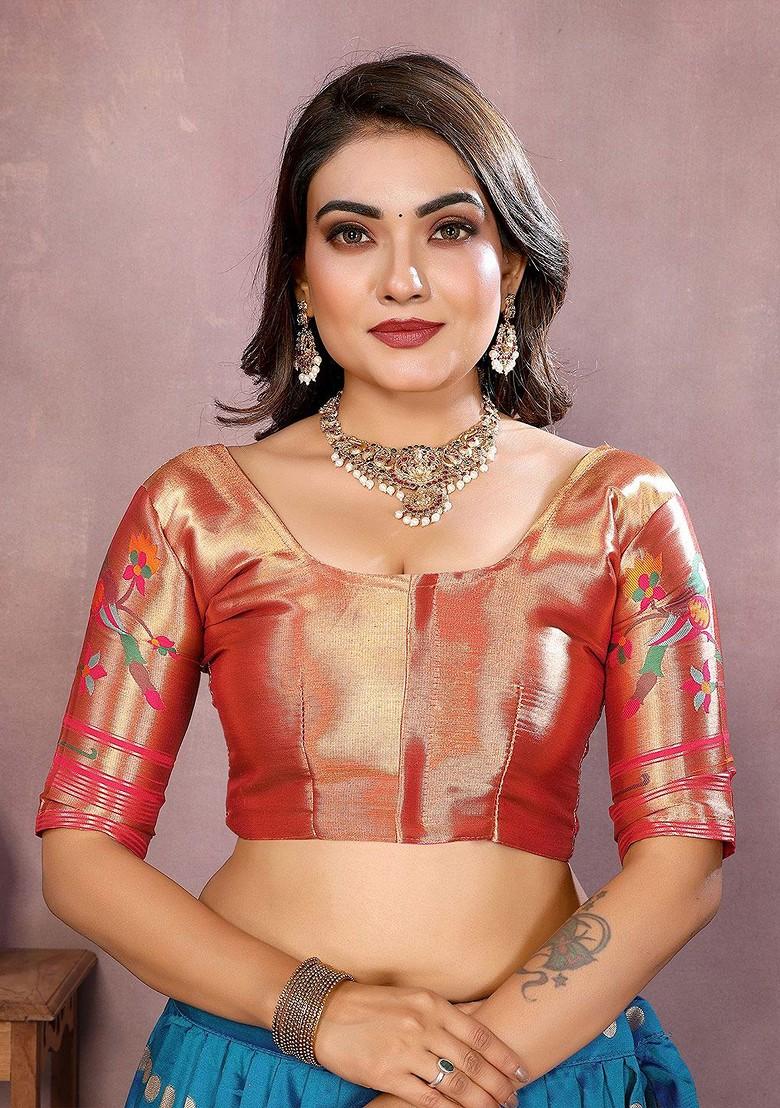 Blue Woven Design Blended Lehenga Choli - Indya