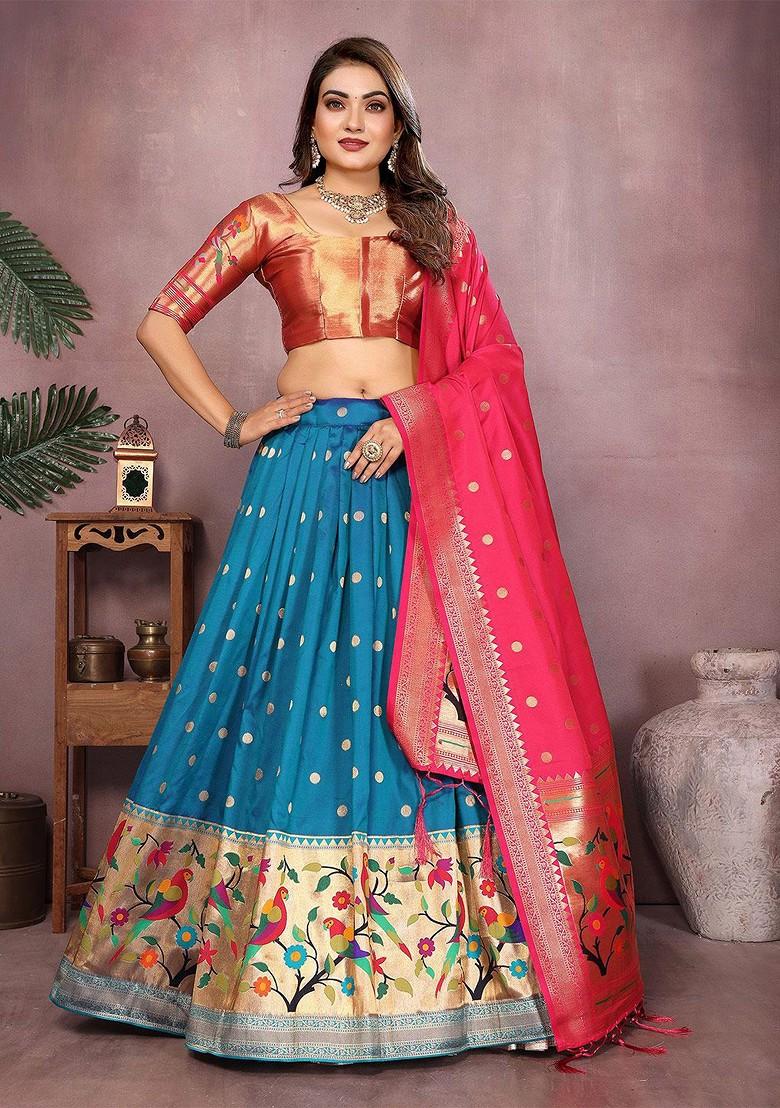 Blue Woven Design Blended Lehenga Choli - Indya