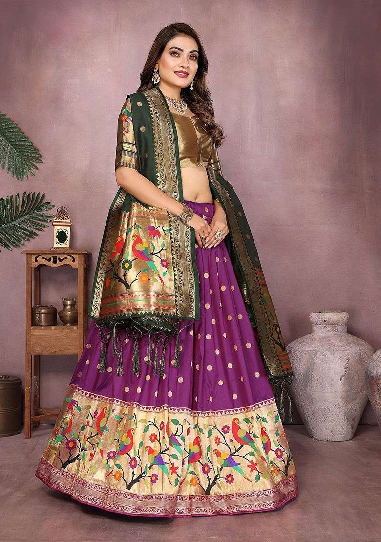 Purple Woven Design Blended Lehenga Choli - Indya