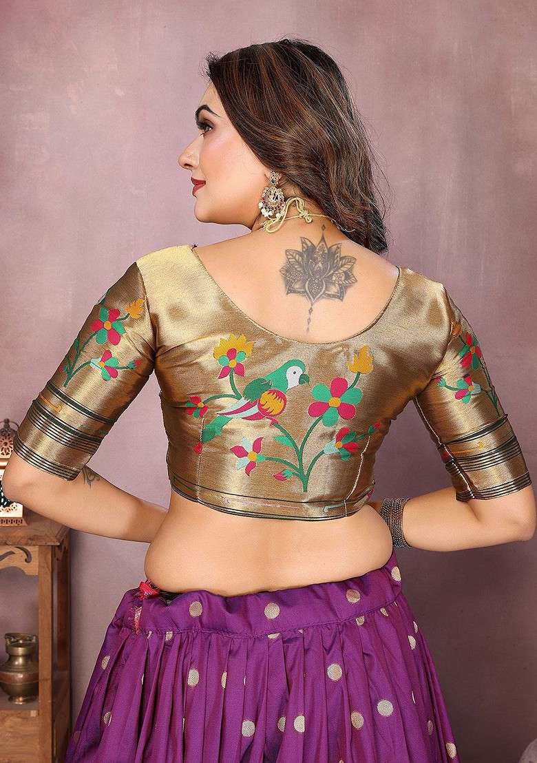 Purple Woven Design Blended Lehenga Choli - Indya