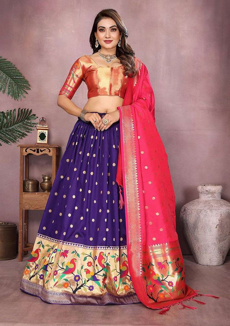 Violet Woven Design Blended Lehenga Choli - Indya
