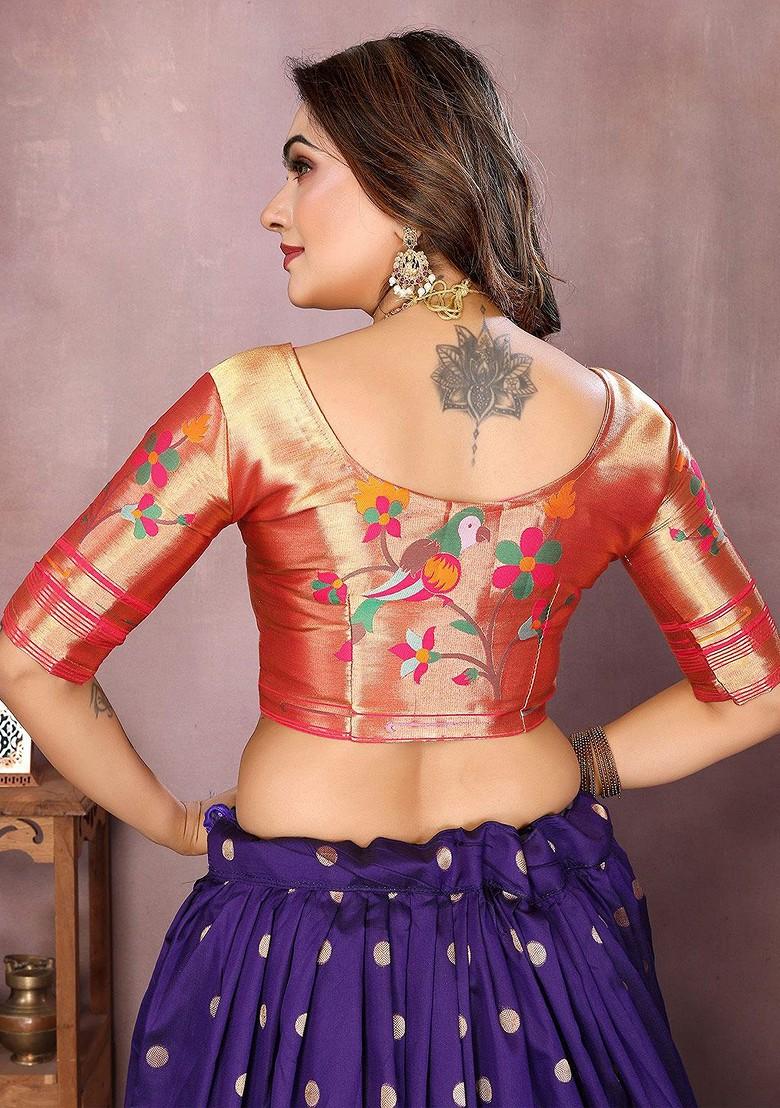 Violet Woven Design Blended Lehenga Choli - Indya