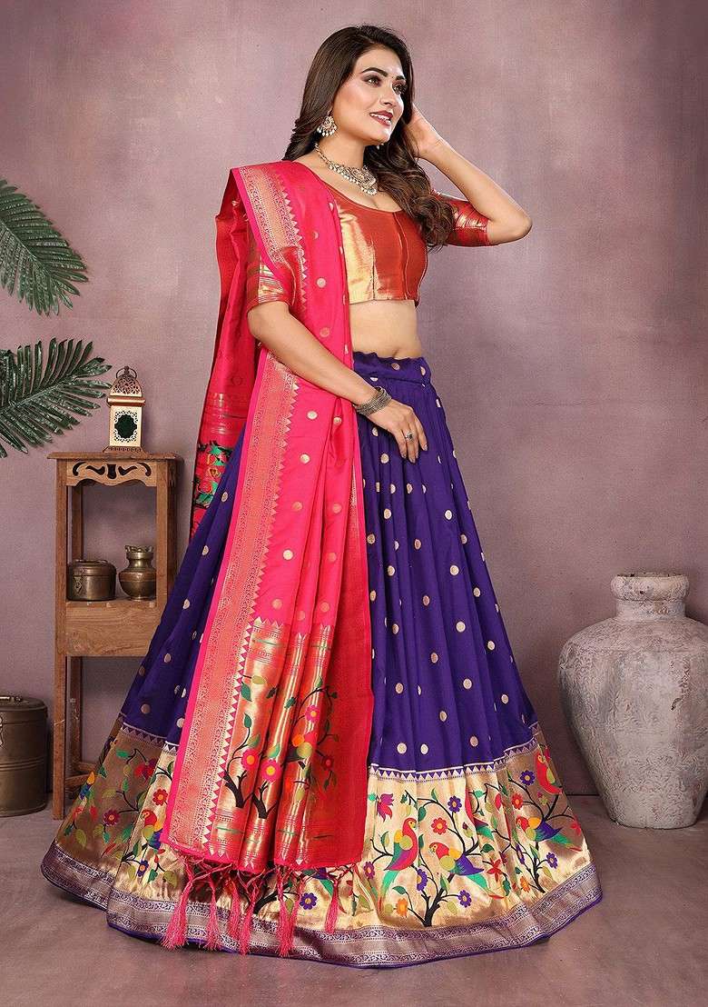Violet Woven Design Blended Lehenga Choli - Indya