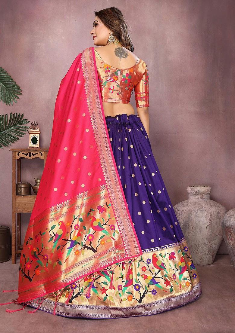 Violet Woven Design Blended Lehenga Choli - Indya