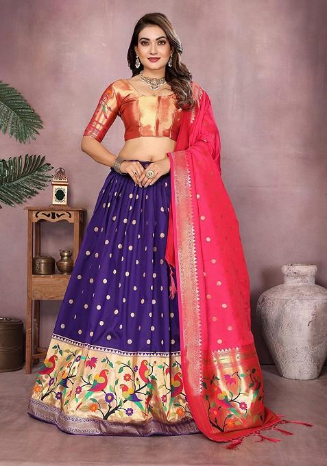 Violet Woven Design Blended Lehenga Choli — view on Indya