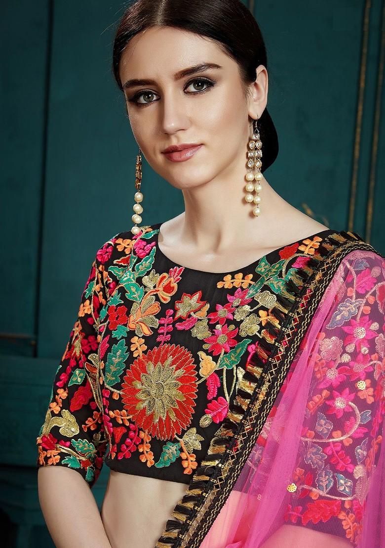 Black Emboridered Blended Lehenga Choli - Indya